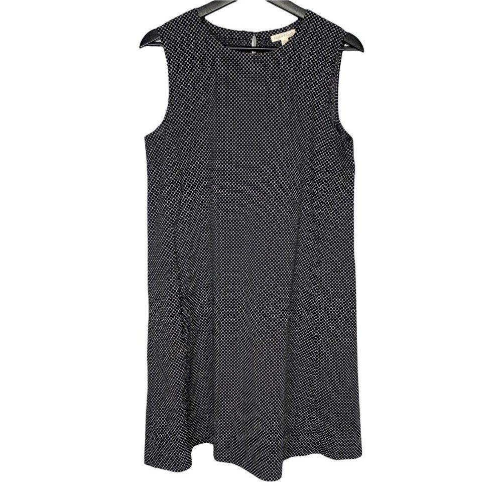 Eileen Fisher Black Organic Cotton Sleeveless Micro Print Swing Dress Medium